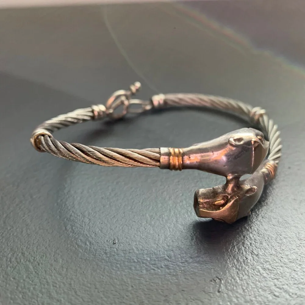 Mod Modern Sterling Silver 18kt gold . Panther Bangle Bracelet - Picture 4 of 10